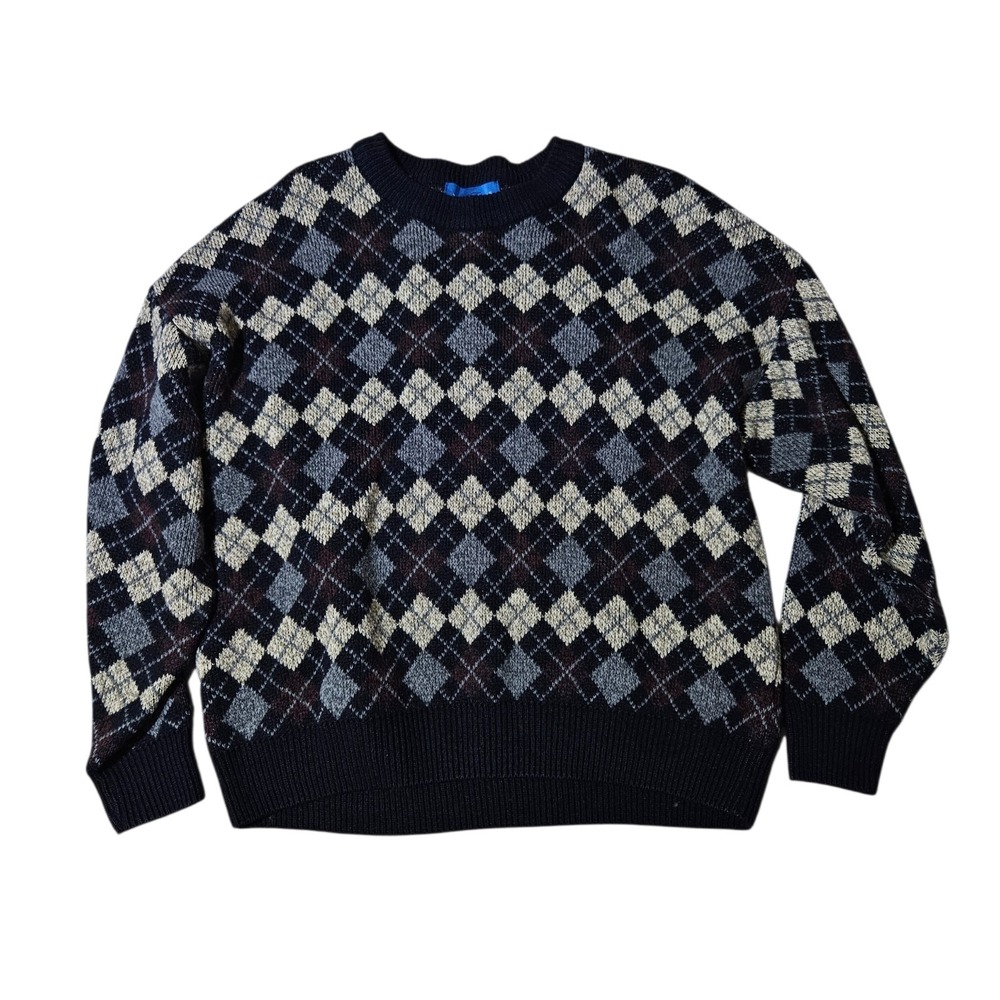 VTG 90's Towncraft Argyle Knit Sweater Pullover Grandpacore Academia Retro Men M
